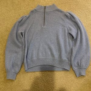 Half zip-up light blue high neck sweater